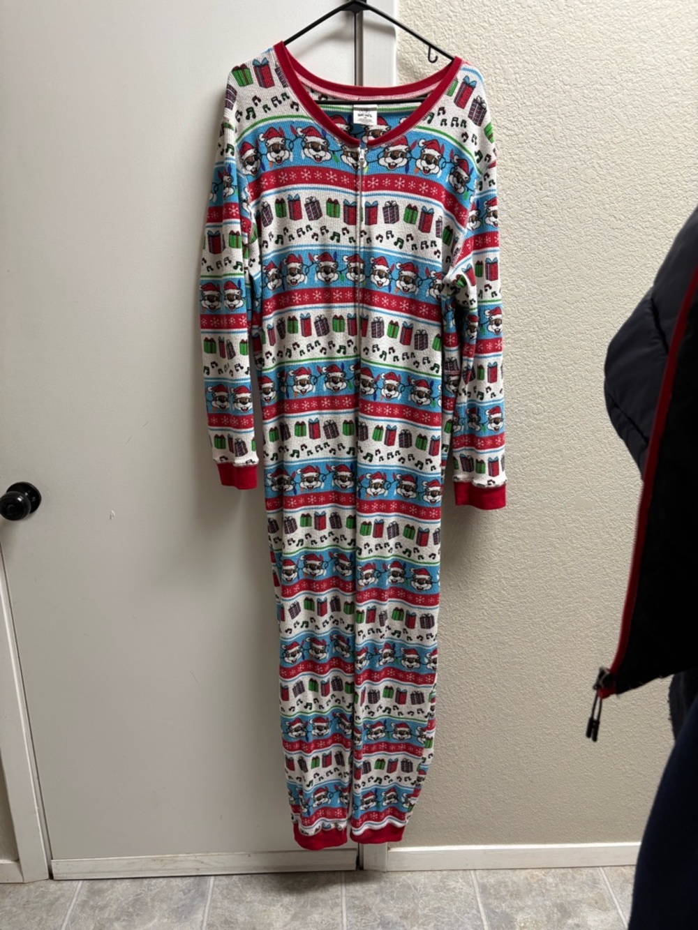 Women's Holiday Print Zip-Front Pajama Onesie - Red, Blue, Green